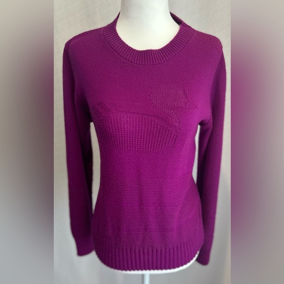 Vintage Kenneth Too Knit Sweater Purple Duck Detailed Acrylic 90's Cozy Sz S - Picture 2 of 7